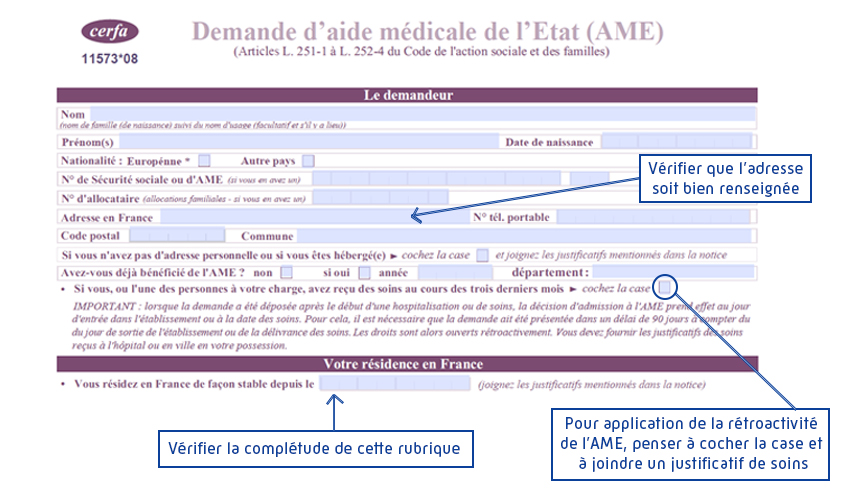 formulaire AME résidence