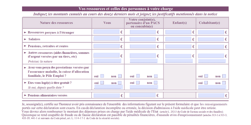 formulaire AME ressources